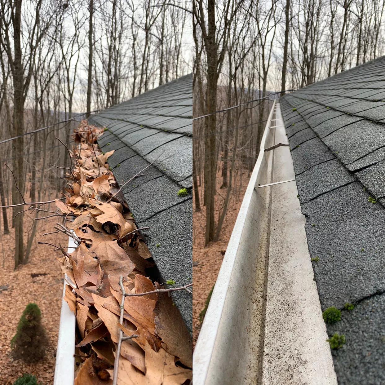 Two Story Farmhouse Gutter Cleaning In Ithaca, NY